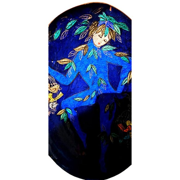 STEINBÖCK ENAMELED PLATE Dancing Woman Made in Austria w/ Stand 9.5x7 Read - Picture 3 of 10